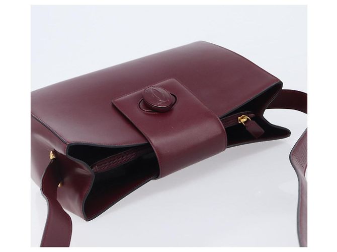 Borsa a tracolla CARTIER Must Line in pelle Bordeaux Gold Auth ka6410 - vista 7