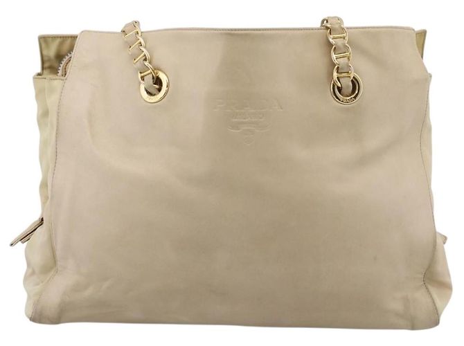 Borsa Tote con Catena PRADA Pelle Beige Oro Auth bs37400 D'oro - vista 13