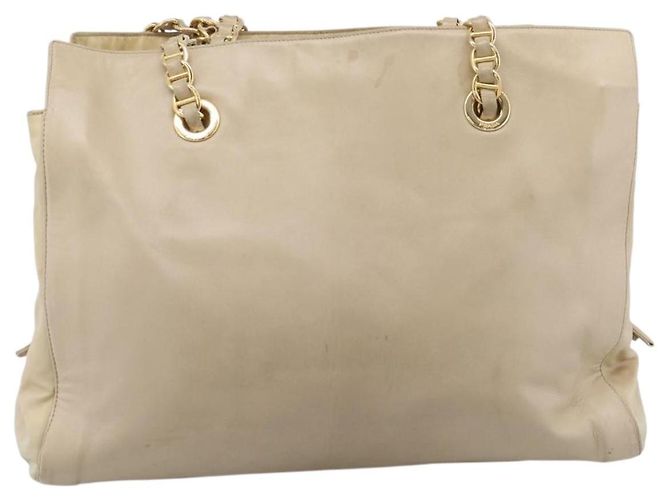 Borsa Tote con Catena PRADA Pelle Beige Oro Auth bs37400 D'oro - vista 2
