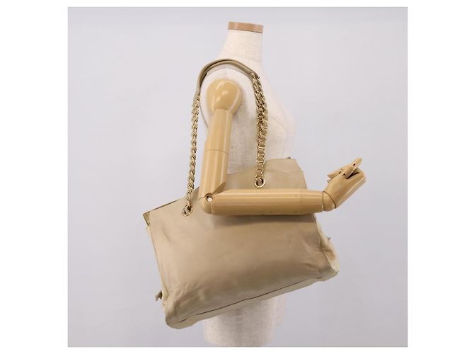 Borsa Tote con Catena PRADA Pelle Beige Oro Auth bs37400 D'oro - vista 29