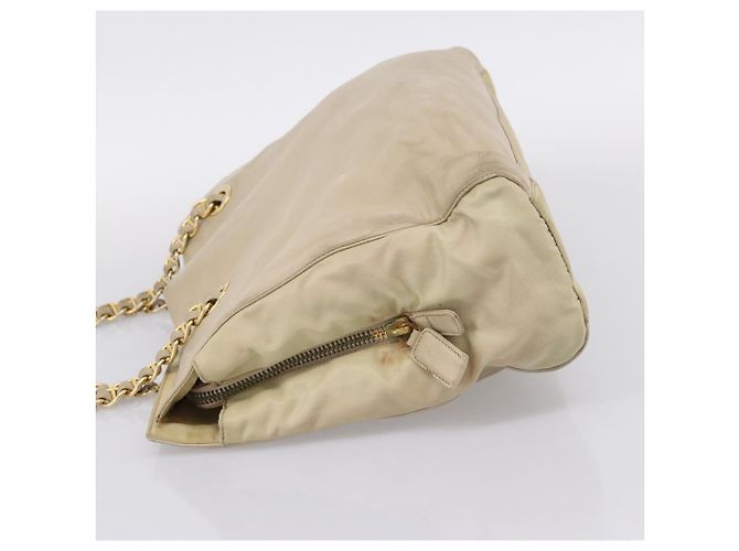 Borsa Tote con Catena PRADA Pelle Beige Oro Auth bs37400 D'oro - vista 3