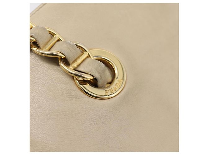 Borsa Tote con Catena PRADA Pelle Beige Oro Auth bs37400 D'oro - vista 8