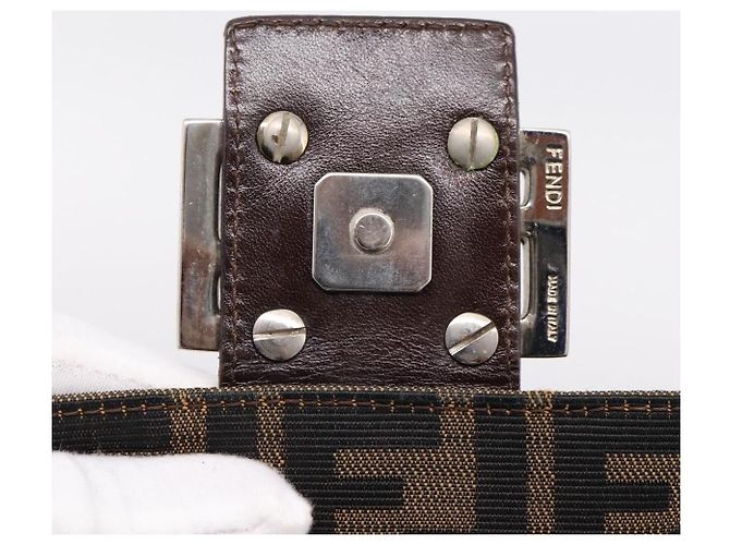 Borsa a tracolla FENDI Zucca Canvas Mamma Baguette Brown Black Auth 196093V Marrone Nero - vista 10