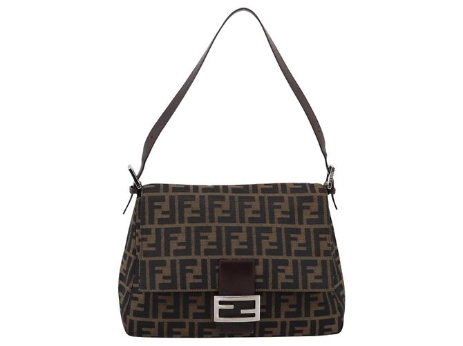 Borsa a tracolla FENDI Zucca Canvas Mamma Baguette Brown Black Auth 196093V Marrone Nero - vista 13