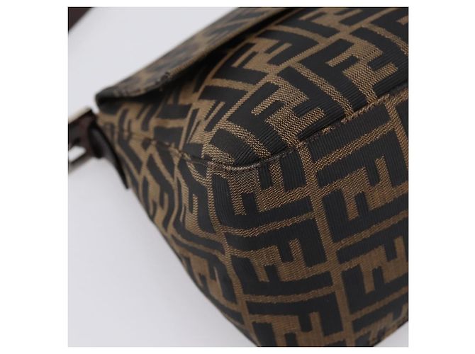 Borsa a tracolla FENDI Zucca Canvas Mamma Baguette Brown Black Auth 196093V Marrone Nero - vista 15
