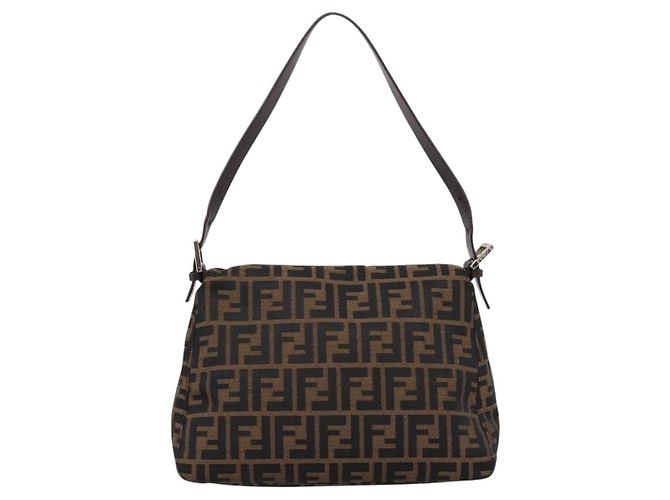 Borsa a tracolla FENDI Zucca Canvas Mamma Baguette Brown Black Auth 196093V Marrone Nero - vista 2