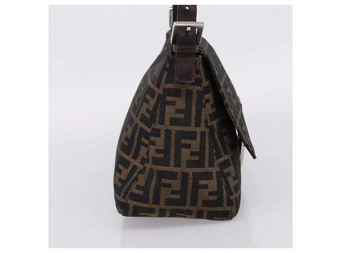 Borsa a tracolla FENDI Zucca Canvas Mamma Baguette Brown Black Auth 196093V Marrone Nero - vista 3
