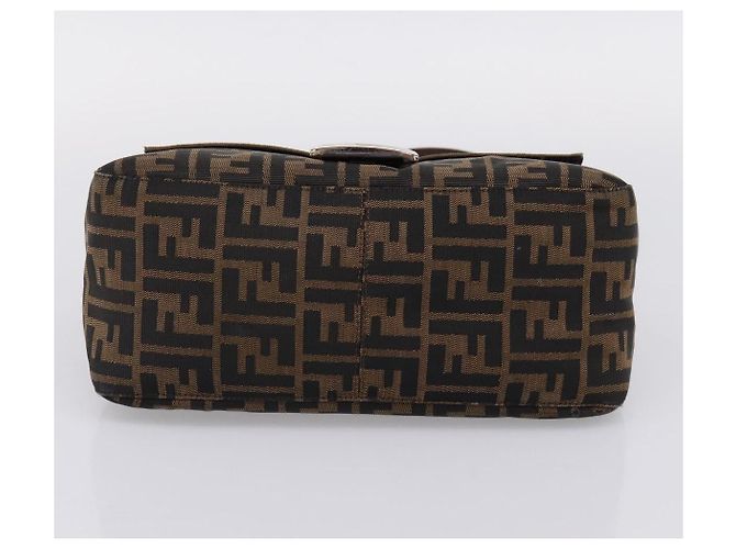 Borsa a tracolla FENDI Zucca Canvas Mamma Baguette Brown Black Auth 196093V Marrone Nero - vista 5
