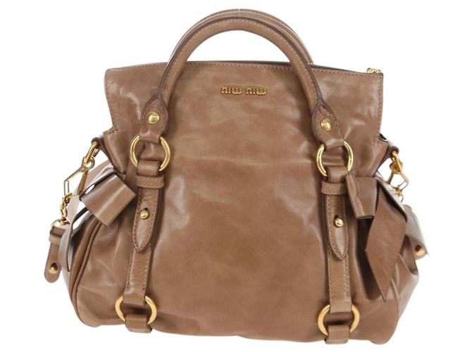 Borsa Miu Miu Vitellolux 2way Brown Gold Auth 205972M Marrone D'oro - vista 13