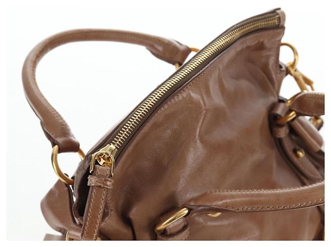 Borsa Miu Miu Vitellolux 2way Brown Gold Auth 205972M Marrone D'oro - vista 14