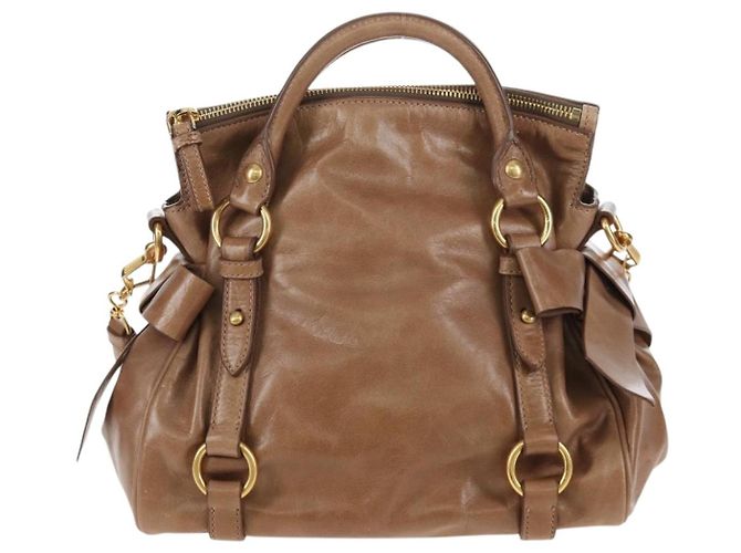 Borsa Miu Miu Vitellolux 2way Brown Gold Auth 205972M Marrone D'oro - vista 2