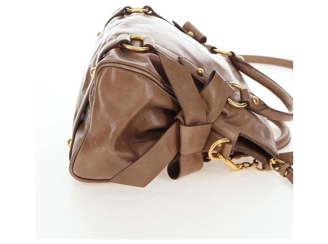 Borsa Miu Miu Vitellolux 2way Brown Gold Auth 205972M Marrone D'oro - vista 5