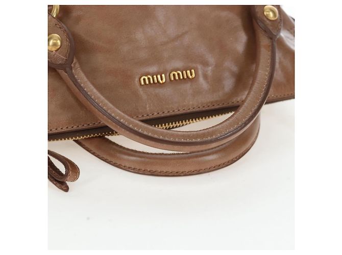 Borsa Miu Miu Vitellolux 2way Brown Gold Auth 205972M Marrone D'oro - vista 8