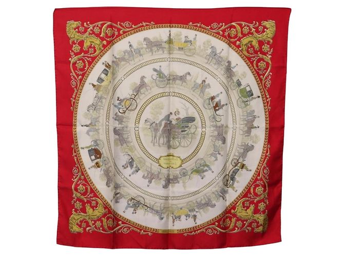 Hermès HERMES Carre 90 Seidentuch Rot Weiß "LA PROMENADE DE LONGCHAMPS" Auth ki6873M - Ansicht 15