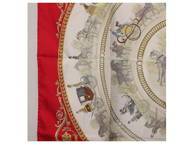 Hermès HERMES Carre 90 Seidentuch Rot Weiß "LA PROMENADE DE LONGCHAMPS" Auth ki6873M - Ansicht 19
