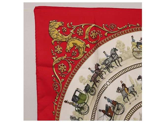 Hermès HERMES Carre 90 Seidentuch Rot Weiß "LA PROMENADE DE LONGCHAMPS" Auth ki6873M - Ansicht 2