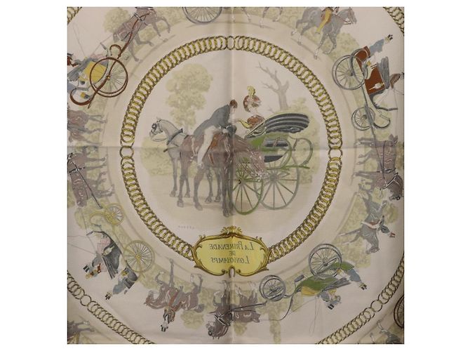 Hermès HERMES Carre 90 Seidentuch Rot Weiß "LA PROMENADE DE LONGCHAMPS" Auth ki6873M - Ansicht 20