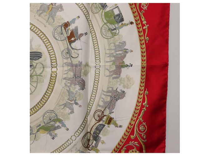Hermès HERMES Carre 90 Seidentuch Rot Weiß "LA PROMENADE DE LONGCHAMPS" Auth ki6873M - Ansicht 21