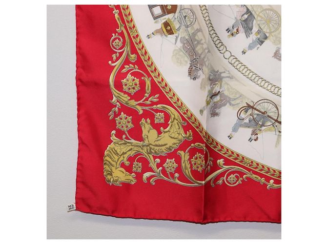 Hermès HERMES Carre 90 Seidentuch Rot Weiß "LA PROMENADE DE LONGCHAMPS" Auth ki6873M - Ansicht 22