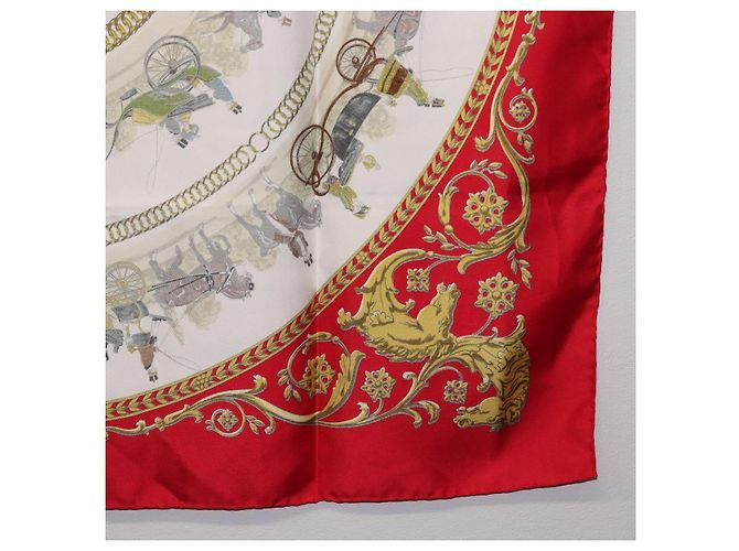 Hermès HERMES Carre 90 Seidentuch Rot Weiß "LA PROMENADE DE LONGCHAMPS" Auth ki6873M - Ansicht 24