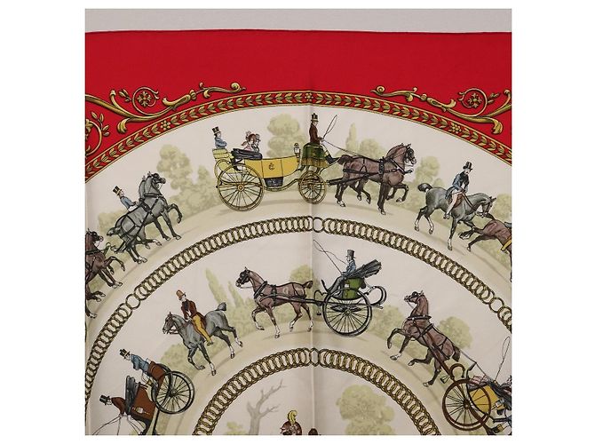 Hermès HERMES Carre 90 Seidentuch Rot Weiß "LA PROMENADE DE LONGCHAMPS" Auth ki6873M - Ansicht 3