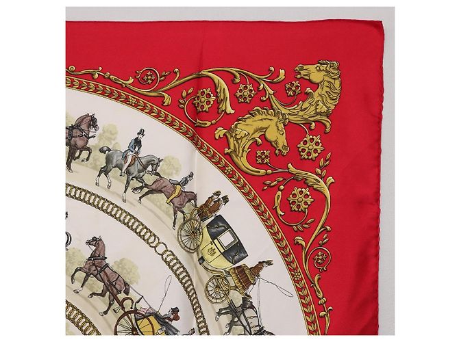 Hermès HERMES Carre 90 Seidentuch Rot Weiß "LA PROMENADE DE LONGCHAMPS" Auth ki6873M - Ansicht 4