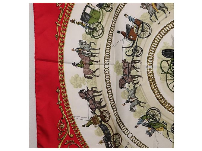 Hermès HERMES Carre 90 Seidentuch Rot Weiß "LA PROMENADE DE LONGCHAMPS" Auth ki6873M - Ansicht 5
