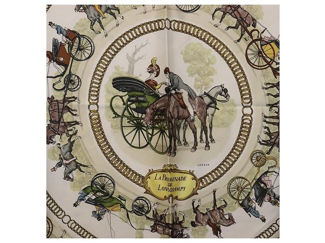 Hermès HERMES Carre 90 Seidentuch Rot Weiß "LA PROMENADE DE LONGCHAMPS" Auth ki6873M - Ansicht 6