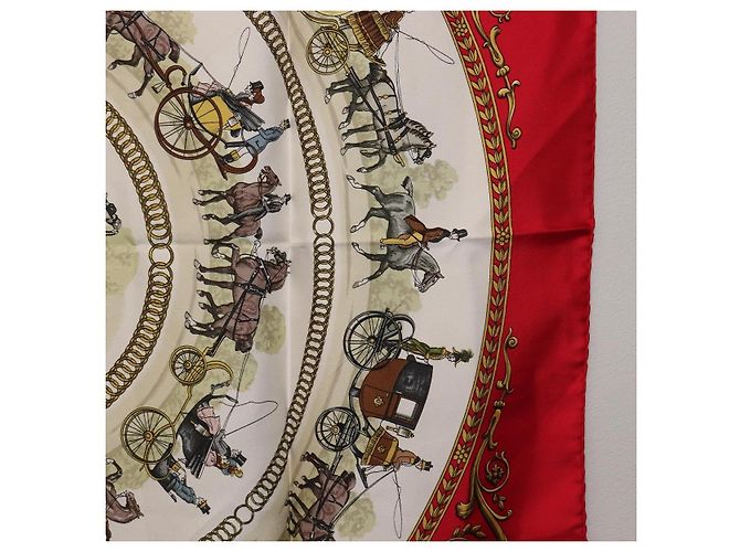 Hermès HERMES Carre 90 Seidentuch Rot Weiß "LA PROMENADE DE LONGCHAMPS" Auth ki6873M - Ansicht 7