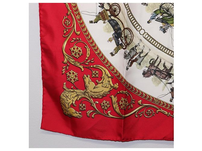 Hermès HERMES Carre 90 Seidentuch Rot Weiß "LA PROMENADE DE LONGCHAMPS" Auth ki6873M - Ansicht 8