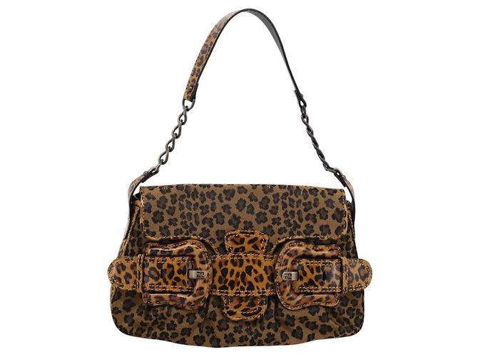 FENDI Chain Mamma Baguette Schultertasche Canvas Beige Auth 205882SAM - Ansicht 13