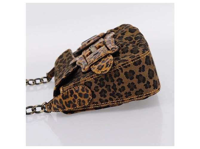 FENDI Chain Mamma Baguette Schultertasche Canvas Beige Auth 205882SAM - Ansicht 3
