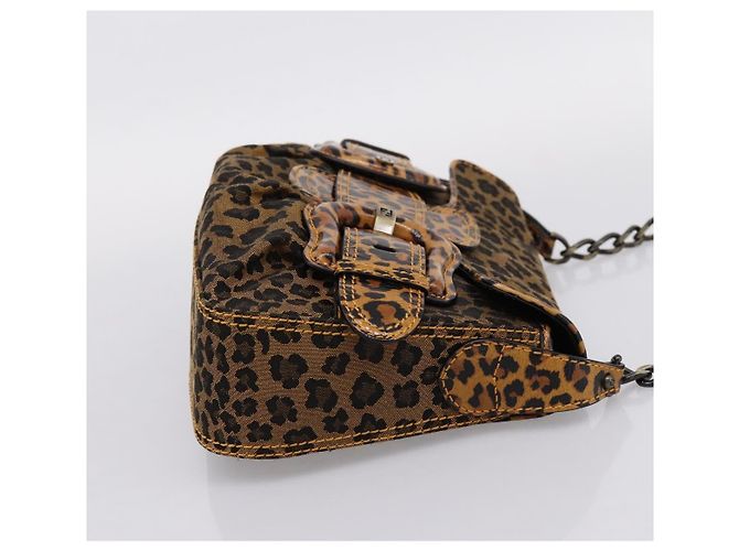 FENDI Chain Mamma Baguette Schultertasche Canvas Beige Auth 205882SAM - Ansicht 4