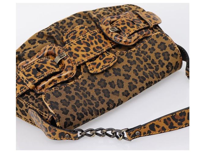 FENDI Chain Mamma Baguette Schultertasche Canvas Beige Auth 205882SAM - Ansicht 6