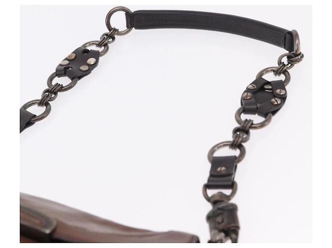 PRADA Chain Shoulder Bag Leather Brown Auth 206107V - view 14