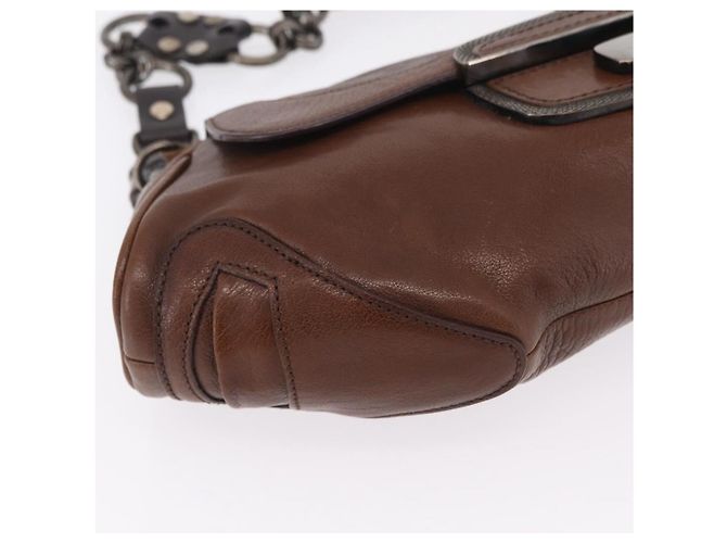 PRADA Chain Shoulder Bag Leather Brown Auth 206107V - view 15