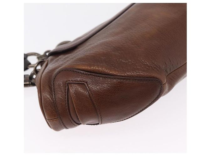 PRADA Chain Shoulder Bag Leather Brown Auth 206107V - view 17