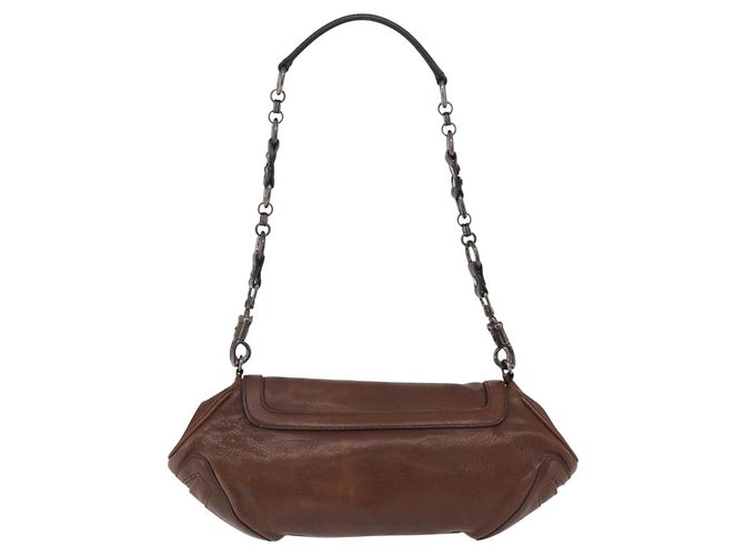 PRADA Chain Shoulder Bag Leather Brown Auth 206107V - view 2