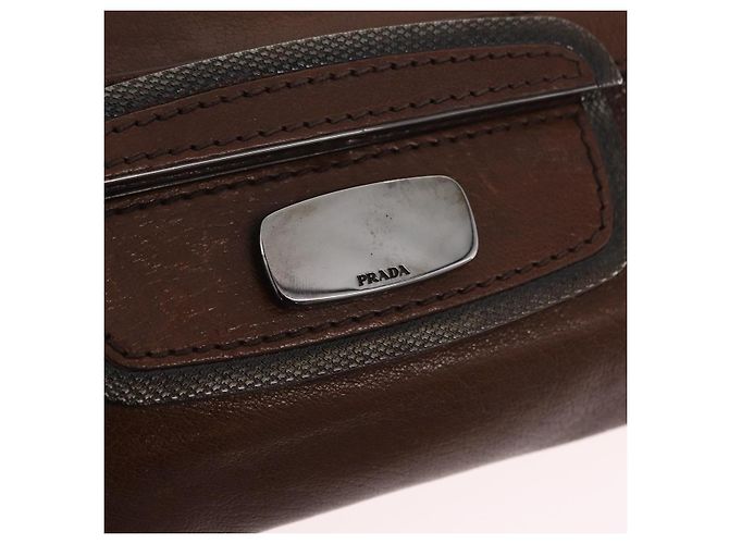 PRADA Chain Shoulder Bag Leather Brown Auth 206107V - view 21