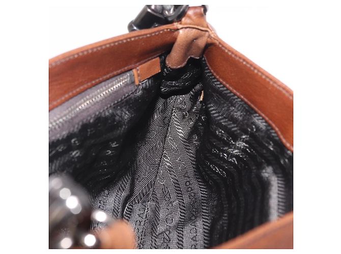 PRADA Chain Shoulder Bag Leather Brown Auth 206107V - view 25