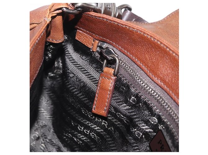 PRADA Chain Shoulder Bag Leather Brown Auth 206107V - view 27