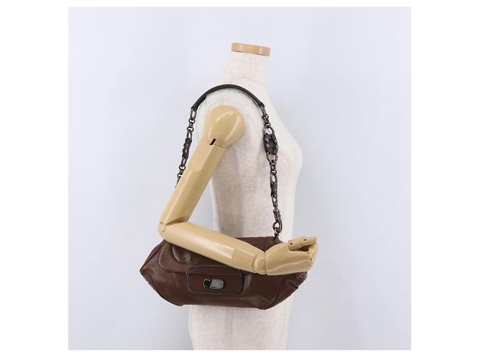 PRADA Chain Shoulder Bag Leather Brown Auth 206107V - view 29