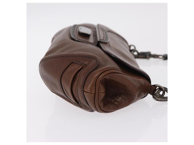 PRADA Chain Shoulder Bag Leather Brown Auth 206107V - view 3