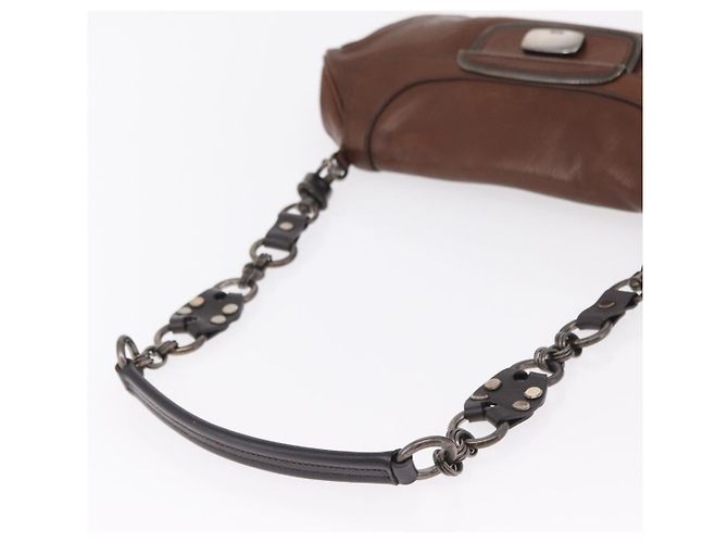 PRADA Chain Shoulder Bag Leather Brown Auth 206107V - view 8