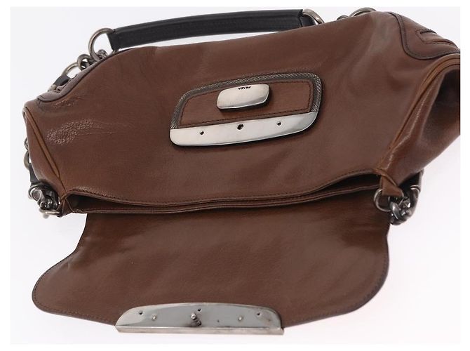 PRADA Chain Shoulder Bag Leather Brown Auth 206107V - view 9