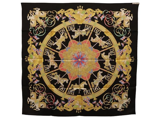 Hermès HERMES Carre 90 Scarf Silk Black Auth 198384M Schwarz - Ansicht 12