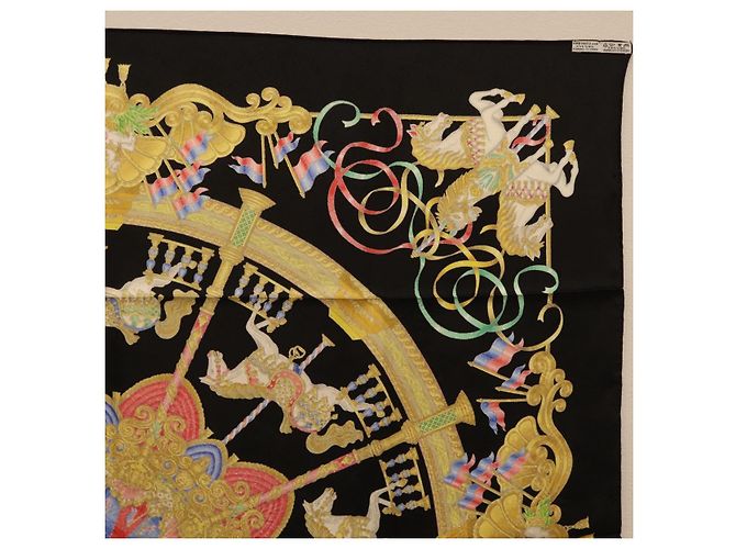 Hermès HERMES Carre 90 Scarf Silk Black Auth 198384M Schwarz - Ansicht 15
