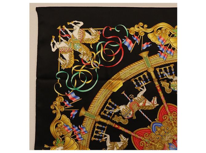 Hermès HERMES Carre 90 Scarf Silk Black Auth 198384M Schwarz - Ansicht 2
