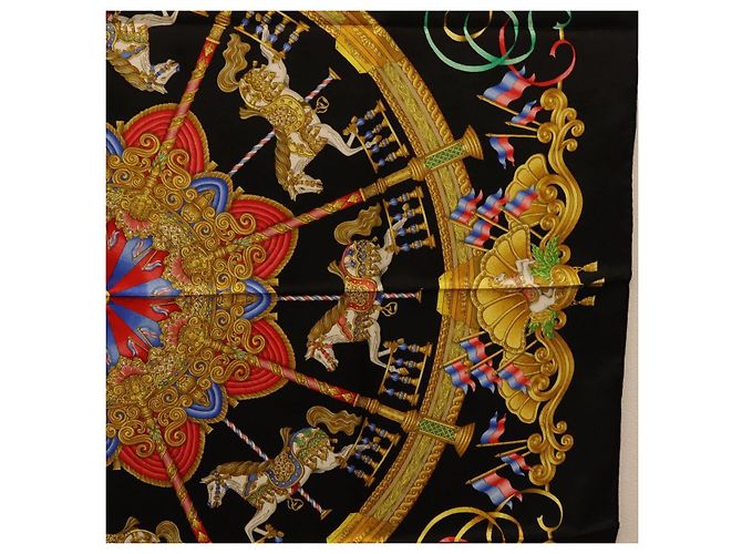 Hermès HERMES Carre 90 Scarf Silk Black Auth 198384M Schwarz - Ansicht 7