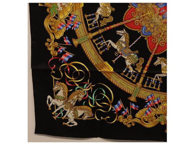 Hermès HERMES Carre 90 Scarf Silk Black Auth 198384M Schwarz - Ansicht 8
